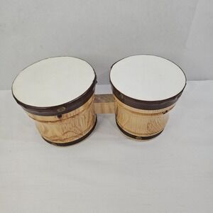 Vintage Wooden Bongo Drum Set Two Piece Hand Percussion Natural Glossed